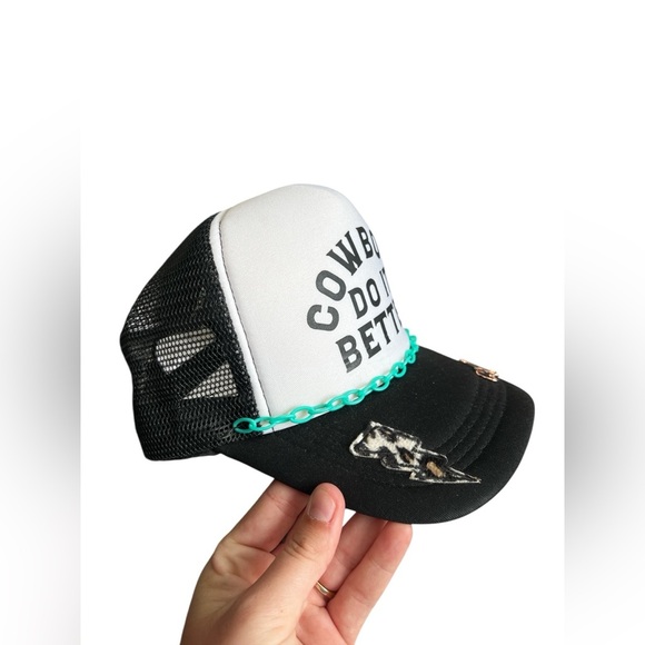 Western cowboys black trucker hat snap back custom - Picture 2 of 3